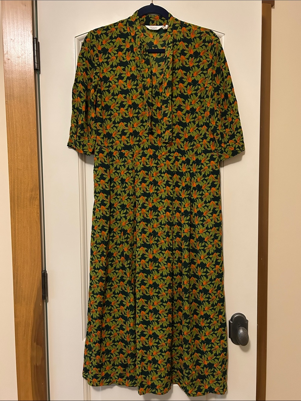 Toast Green Floral Midi Dress with Orange Print